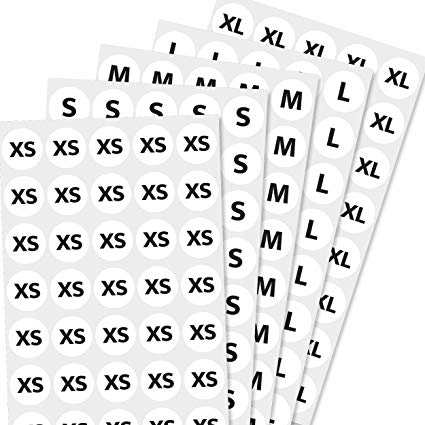 3/4" Clothing Size Round Sticker Labels - 5 Sizes (XS, S, M, L, XL), Pack of 2000
