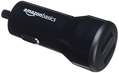 AmazonBasics Dual-Port USB Car Charger for Apple & Android Devices - 4.8 Amp/24W, Black