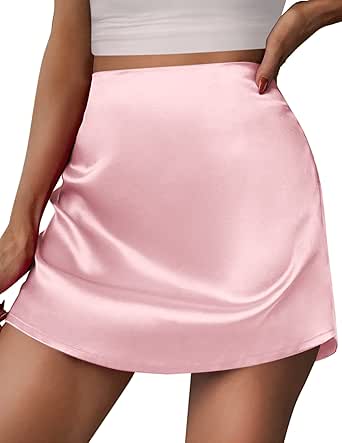 Zeagoo Women's Mini Skirts Casual High Waisted Stain Silk A-Line Zipper Summer Short Skirt Party skirts