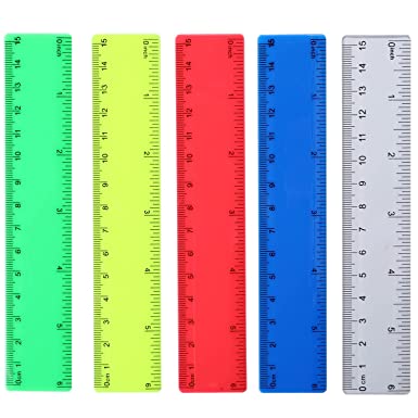 15 Pcs Straight Color Ruler 6 Inch Color Ruler, Plastic Color Ruler Measuring Tools Color Ruler for Kids Ruler with Inches and Centimeters for School Classroom Home Office