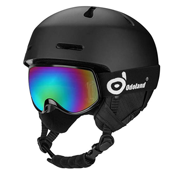 Odoland Snow Ski Helmet and Goggles Set, Kids and Adult Sports Helmet and Protective Glasses - Shockproof/Windproof Protective Gear for Skiing, Snowboarding, Motorcycle Cycling and Snowmobile