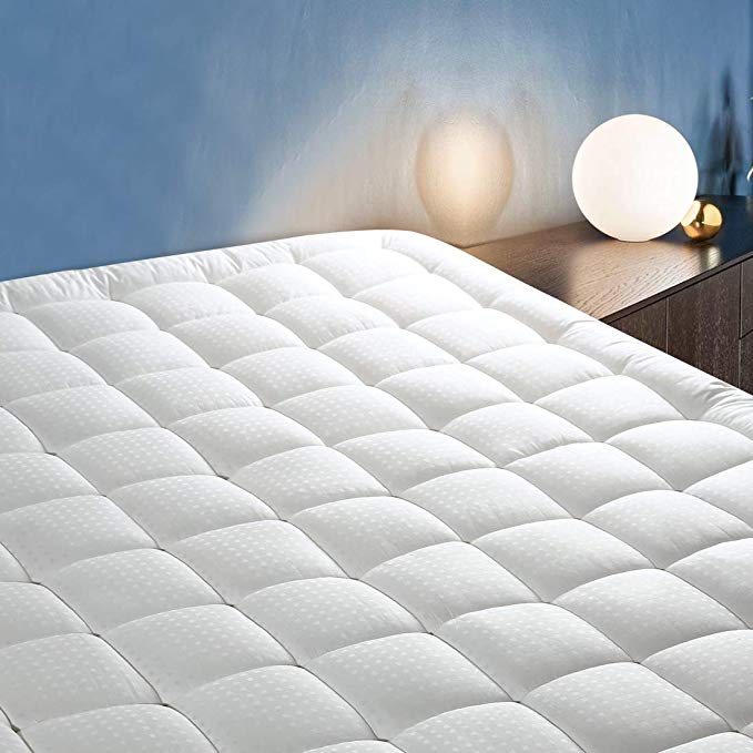 CottonHouse King Size Mattress Topper, Quilted Fitted Mattress Pad Cover Bed Protector Cotton Pillow Top with Down Alternative Fill (8-21" Deep Pocket)