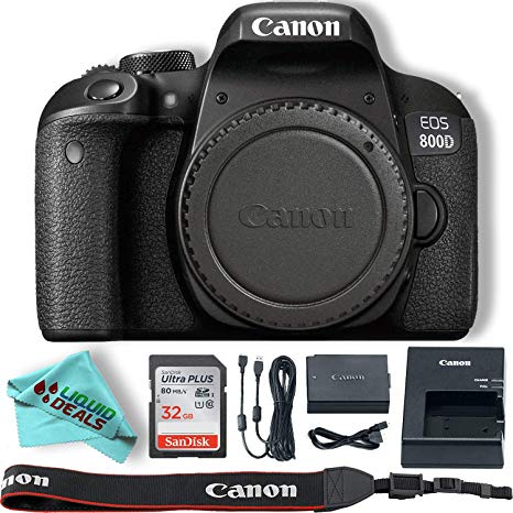 Canon EOS Rebel T7i / 800D Body SLR Digital Camera Value Bundle, 32GB Memory Card,Liquid Deals Microfiber Cloth