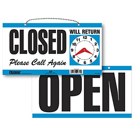 Headline Sign 9395 Double-Sided Open/Closed/Will Return Sign with Clock Hands, 6 Inches by 11.5 Inches