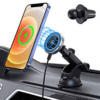 Hinyx 15W Magnetic Wireless Car Charger Holder for iPhone 12/12 Pro/12 Mini/12 Pro Max, Auto-Calibrating Air Vent Dashboard Car Mount Holder Charger- Compatible with Mag-Safe Magnetic Charging