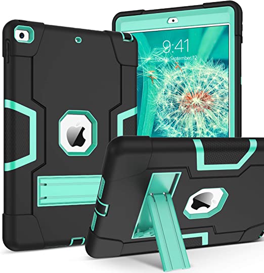 iPad 10.2 Case,iPad 8th/7th Generation Case, DUEDUE Kickstand 3 in 1 Shockproof Heavy Duty Hybrid Hard PC Cover High Impact Full Body Protective Case for iPad 10.2 2019/2020, Black/Green