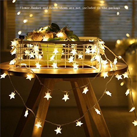 Samyoung Battery Operated Indoor Decoration Fairy Lights 17Ft 50pcs Led Stars String Festoon Party Lighting Warm White for Patio Christmas Wedding Bedroom Outdoor Indoor Princess Castle Play Tents