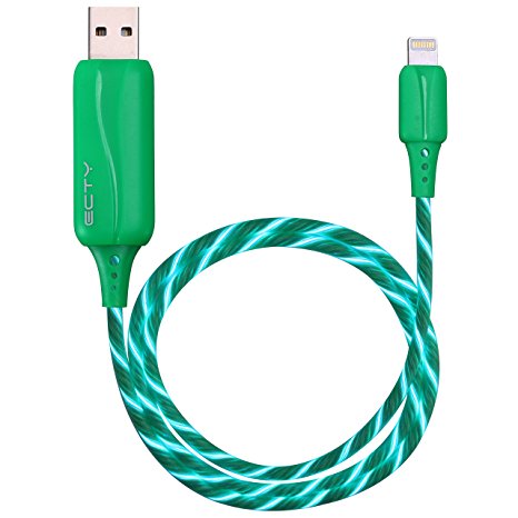 BEISTE Lightning Cable Visible Flowing EL Light Cord Charge and Sync Cable for iPhone 7/6/6s/Plus/5s/5/SE/iPad Mini/Air/Pro(Green)