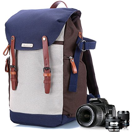 Camera bag backpack laptop dslr insert accessories (waterproof nylon with leather belt) tripod strap gadget bag for sony/canon EOS rebel/nikon/video cameras/lens