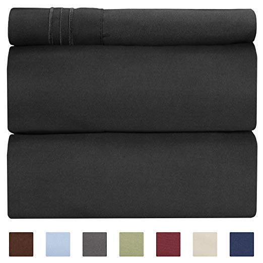 Twin Size Sheet Set - 3 Piece Set - Hotel Luxury Bed Sheets - Extra Soft - Deep Pockets - Easy Fit - Breathable & Cooling - Wrinkle Free - Black Bed Sheets - Twin Sheets - 3 PC Comfy Bed Sheet - Twins