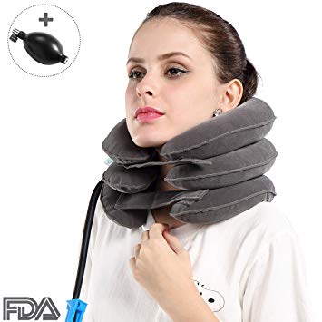 Modvel Lightweight Inflatable Cervical Traction Device | Portable Neck Collar for Shoulder Pain & Pressure Relief | Relaxing Neck for Office Workers & Athletes | Bonus Air Pressure Device (MV-131)