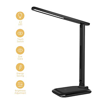 Yantop LED Desk Lamp, Eye-caring Table Lamp, Dimmable Office Study Computer Desk Lamp, Touch Control, Memory Function, 3 Color Mode & 3 Brightness Light, Foldable LED Lamp for Reading, Working, Black