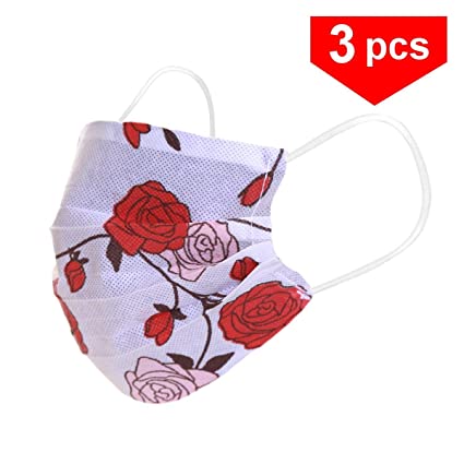 Karabar 3 x Washable Face Masks - MADE IN EUROPE - UK Stock Fast Delivery - Ear Loop Reusable Covering Non Medical Protection Mouth Cover Mask Supplied in Sealed Bag, Red Roses