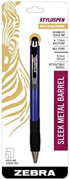 Zebra Pen StylusPen Retractable Low Viscosity 1.0mm Black Ink, Midnight Blue Barrel 1-Pack (33321)