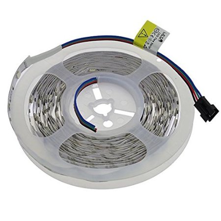 LEDwholesalers 12V 16.4ft RGB Color-Changing Flexible LED Ribbon Strip Light in White PCB, 2034RGB-R2