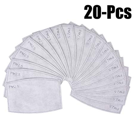 Aniwon Adult PM2.5 Mask Filters Dustproof 5 Layers Fabric Activated Carbon Filters Insert(20Pcs)