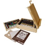 US Art Supply 62-Piece Wood Box Easel Painting Set- Including Box Easel 12-tubes of Acrylic Paint Colors 12-Artist Pastels 3 Assorted Acrylic Painting Brushes Wood Palette Plastic Palette Knife and Hb Pencil 12-tubes of Oil Paint Colors 12-Oil Pastels Plastic Palette Knife 3 Assorted Oil Painting Brushes 2 - 8 x 10 Canvas Panels 9 x 12 Sketch Pad