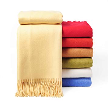 CUDDLE DREAMS Premium Cashmere Throw Blanket with Fringe, Luxuriously Soft (Yellow)