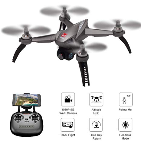 MJX Bugs 5W FPV RC Drone with 1080P HD Camera Live Video, GPS Satellite Positioning Quadcopter with Adjustable Wide Angle Camera, Lose Signal / Out of Control Return, Brushless Motor Drone - Gray