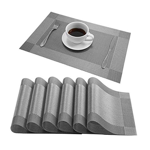 Nacial Placemat PVC Gray Placemats Set of 6 Heat Resistant Washable Non-Slip Table Mats for Dining Kitchen Restaurant Table