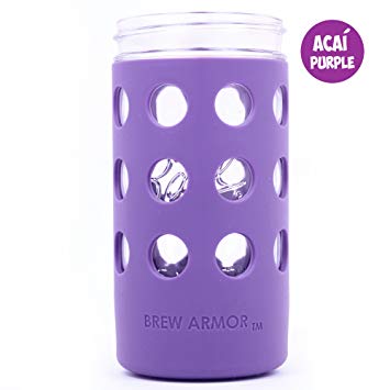 Brew Armor Silicone Mason Jar Sleeve 24 oz. 1.5 Pint Wide-Mouth by Brute Kitchen (2 Pack) (Acai Purple)