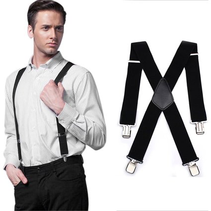BlingKingdom Mens 50MM Wide Heavy Duty Adjustable Elasticated Motorcycle Trouser X Shape Trouser Suspenders Strong Metal Clips