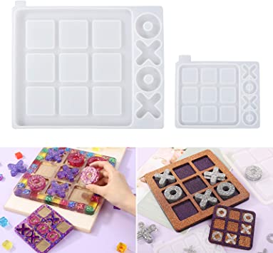 LET'S RESIN Silicone Resin Molds,Tic Tac Toe Resin Molds 2Pcs,Tic Tac Toe Molds for Resin Casting,Large Resin Silicone Molds for DIY Tabletop Board Game,Travel Game