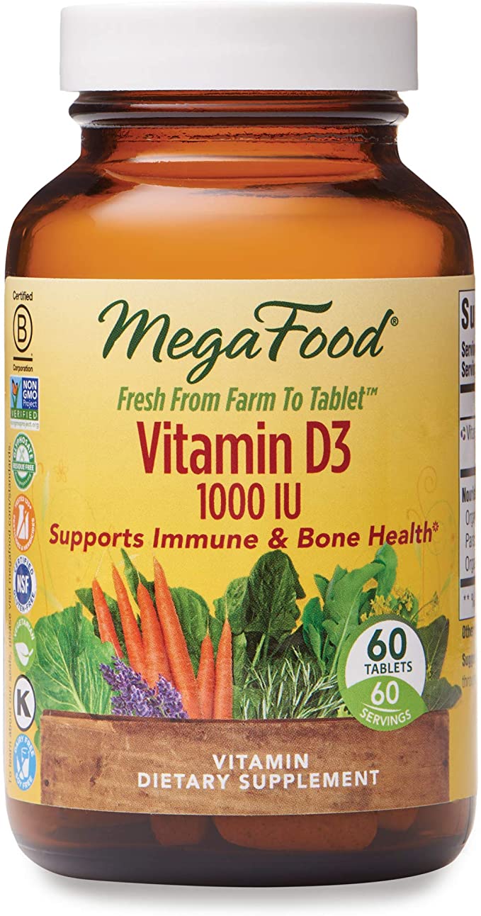 MegaFood, Vitamin D3 1000 IU, Immune and Bone Health Support, Vitamin and Dietary Supplement, Vegetarian, 60 Tablets (60 Servings)