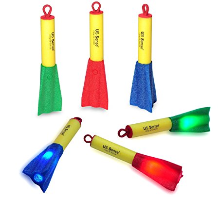 US Sense 6 Pack LED Flash Foam Finger Rockets Helicopter Slingshot Toy-Fun Shooting Games for Home Office Birthday Party Favors- Great Christmas Gift for Kids