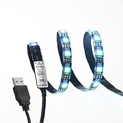 WERTIOO Bias Lighting for HDTV USB LED Strip Lights Multi Color 60LEDs DC5V Black PCB RGB 5050 SMD IP65 Waterproof Color Changing Backlight Kit (2m 5050, RGB)