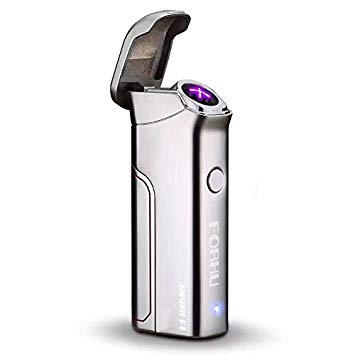 Electric Lighter USB Rechargeable Flameless Windproof Electronic Pulse Double Arc Cigarette Lighter Forhu Brand Hi-Lighter (Silver)