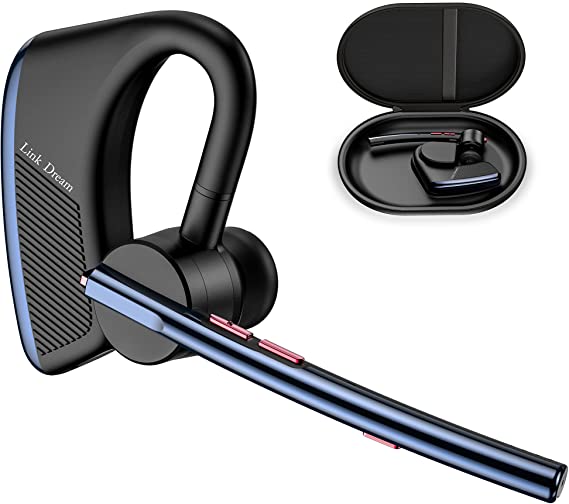Link Dream Bluetooth Earpiece for Cell Phone Hands Free Noise Cancelling Bluetooth Earpiece Headset Wireless 24 Hrs Talking 1440 Hrs Standby time for iPhone Android Trucker Driver