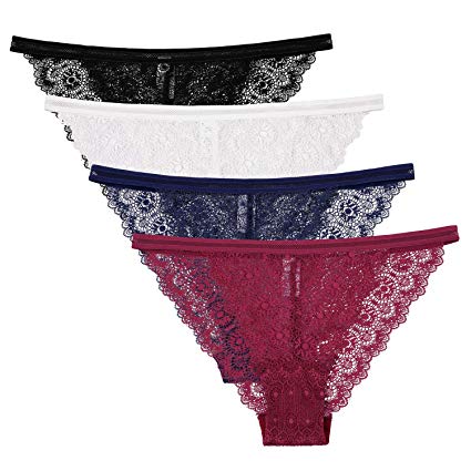 ALove Women Nylon Bikini Panties Silk Soft Lace Trim Underwear Comfort Briefs 4 Pack