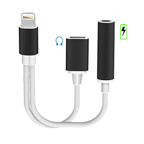 Iphone 7 Adapter 2 in 1 Lightning Adapter and Charger Lightning to 3.5mm Aux Headphone Jack Adapter Splitter Lightning Extension for iPhone 7 / 7 Plus / iphone 6S / 6 Plus(Black)