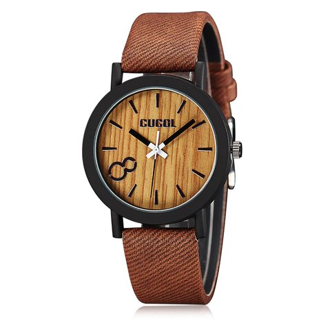 CUCOL Eco Faux Wooden Dail Leather Band Watches for Men and Women Casual Design Brown Color