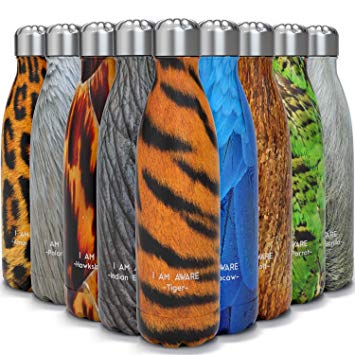 Tadge Goods Insulated Stainless Steel Water Bottle - Endangered Species Edition - Metal Thermo Style Bottles Great for Sports, Gym, Kids - Keeps Drinks Hot & Cold - 4 Sizes