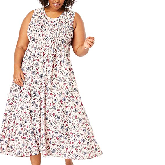 Woman Within Women's Plus Size Pintucked Floral Sleeveless Dress