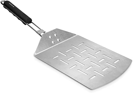 Navaris Stainless Steel Pizza Peel - Pizza Paddle with Folding Handle for Indoor/Outdoor Kitchen Oven Grill Gourmet Pizza Bread Baking 24.5 x 18.5 cm