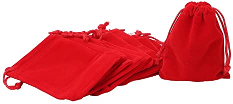 Shintop 10 Pack Velvet Drawstring Bags for Christmas Wedding Gift Bags Velvet Cloth Jewelry Pouches (2.75” x 3.54” , Red)