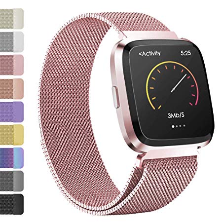 iGK Metal Replacement Bands Compatible for Fitbit Versa/Versa Lite Edition, Stainless Steel Loop Metal Mesh Bracelet Unique Magnet Lock Wristbands