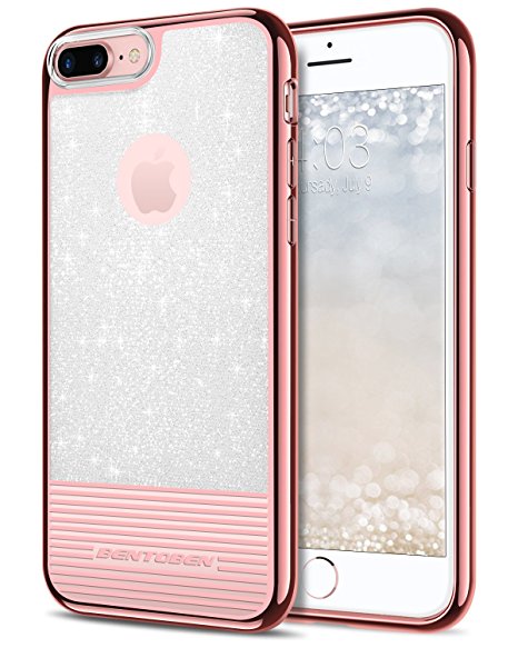 iPhone 8 Plus Case, iPhone 7 Plus Case, BENTOBEN Bling Glitter Clear Drop Protection Hard PC TPU Hybrid Dual Layer Slim Shockproof Stripes Phone Case for iPhone 8 Plus / 7 Plus (5.5 inch) Rose Gold