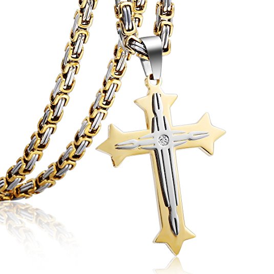 Trendsmax Mens Chain Boys Stainless Steel Cross Pendant Necklace 5mm Byzantine Necklace 22-30inch