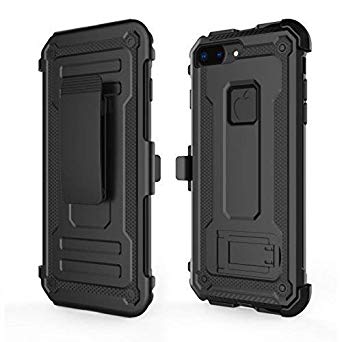 LOZA for iPhone 7 Plus case, Dual Layer Rugged Durable Belt Clip Holster Combo Cover with Kickstand for iPhone 7  (Black)