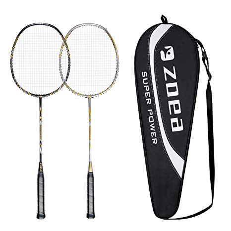 ZOEA Badminton Racket Set, Professional High Grade Graphite Badminton Racquet - 100% Full Carbon Fiber & High Tension & Lightweight Badminton Rackets Including Badminton Bag Cover