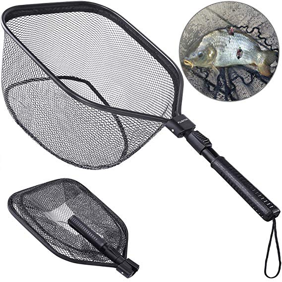 PLUSINNO Fly Fishing Net, Bass Trout Landing Net, Folding Fishing Nets Fresh Water, Safe Fish Catching or Releasing