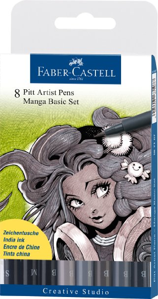 Faber-Castel PITT Artist Manga Pens, Shades of Gray, 8-Pack