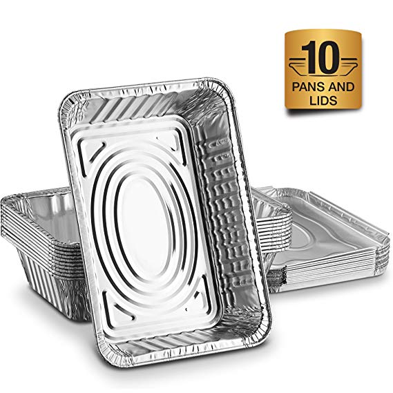 Disposable Aluminum Foil Trays Containers With Foil Lids 1000ml. Great For Baking Food Storage Takeaway Tin & More Pack Of 10