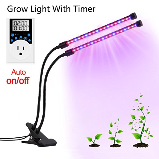 LED Grow Light, Dual-lamp Grow Light Timer 36LED Dimmable 2 Levels Plant Grow Lamp with Outlet Timer and Adjustable 360 Degree for Indoor Plants Seed Starting Greenhouse[2018 Upgraded]