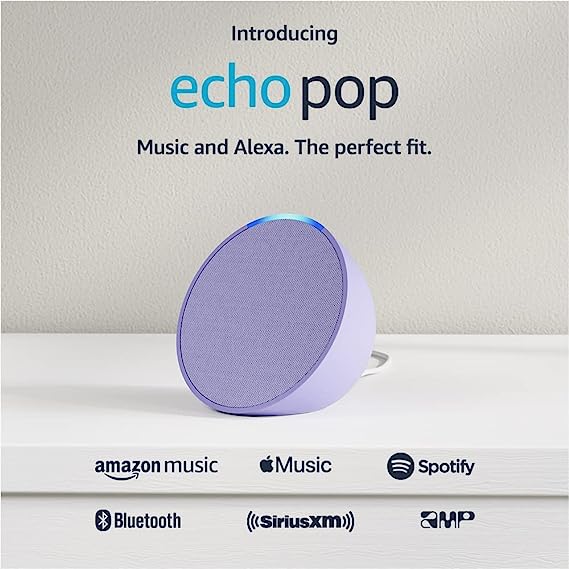 Echo Pop | Full sound compact smart speaker with Alexa - Lavender Bloom   4 months of Amazon Music Unlimited FREE