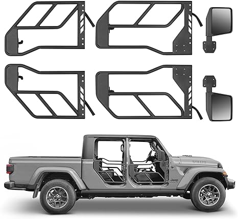 SUPAREE Gladiator Tube Doors with Rearview Mirrors for Jeep Updated Half Doors Offroad Iron Tube 4-Doors for 2018-2023 Wrangler JL & 2020-2023 Gladiator JT with Door limit belt, Front & Rear Door-1331